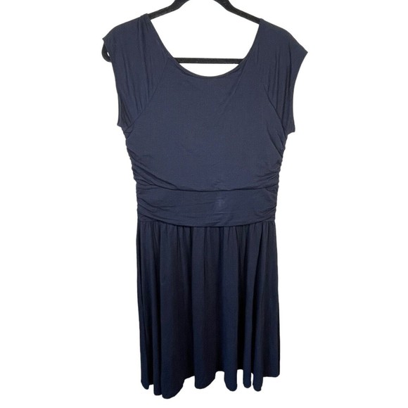 Garnet Hill Small Piazza Black Jersey Knit Dress Front Ruffle Ruched Side - Picture 2 of 10